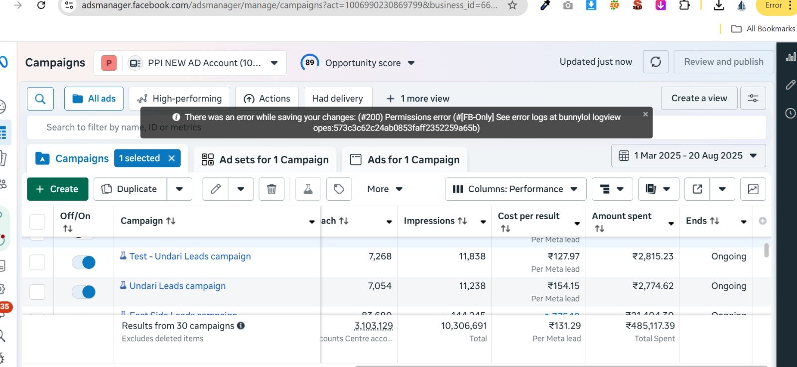 Lead generation dashboard screenshot